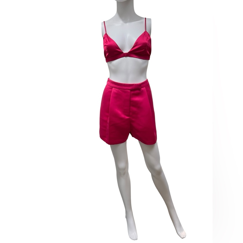 Because of Alice- FULL SET- pink bralette and high waisted satin shorts/Size L